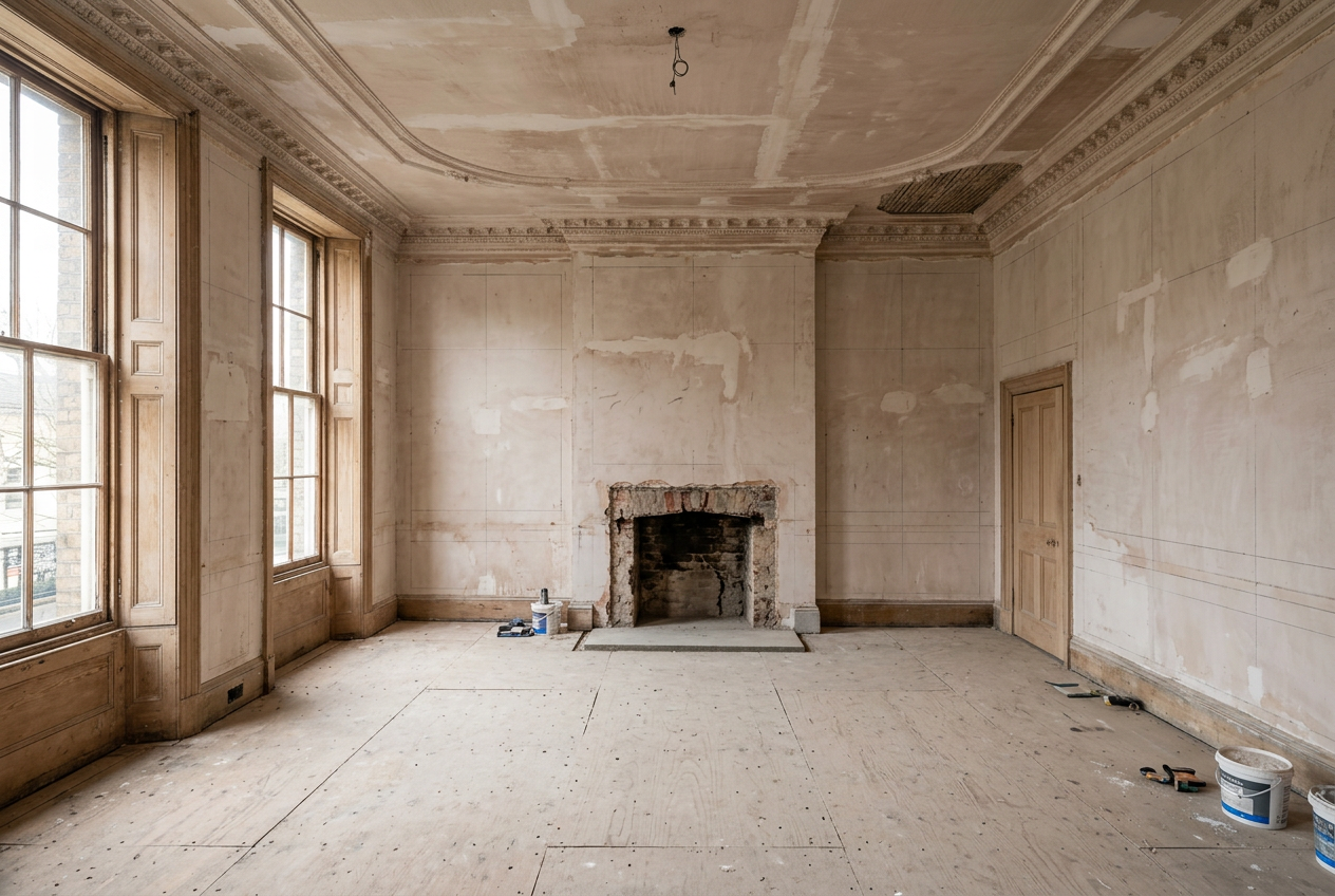 Unfinished room before renovation